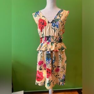 Womendress Women Floral Print Ruffled Dress Elastic Waist Wide Straps (Size XL)